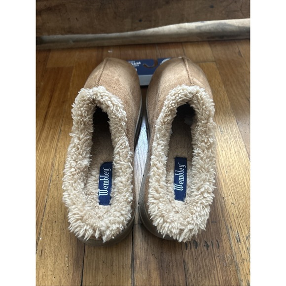 MEN`S WEMBLEY SLIP ON Memory Foam SLIPPERS SIZE M (8/9) NEW Tan - Picture 2 of 4